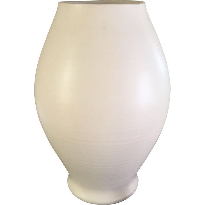 Mid century white ceramic vase by Pol Chambost, France