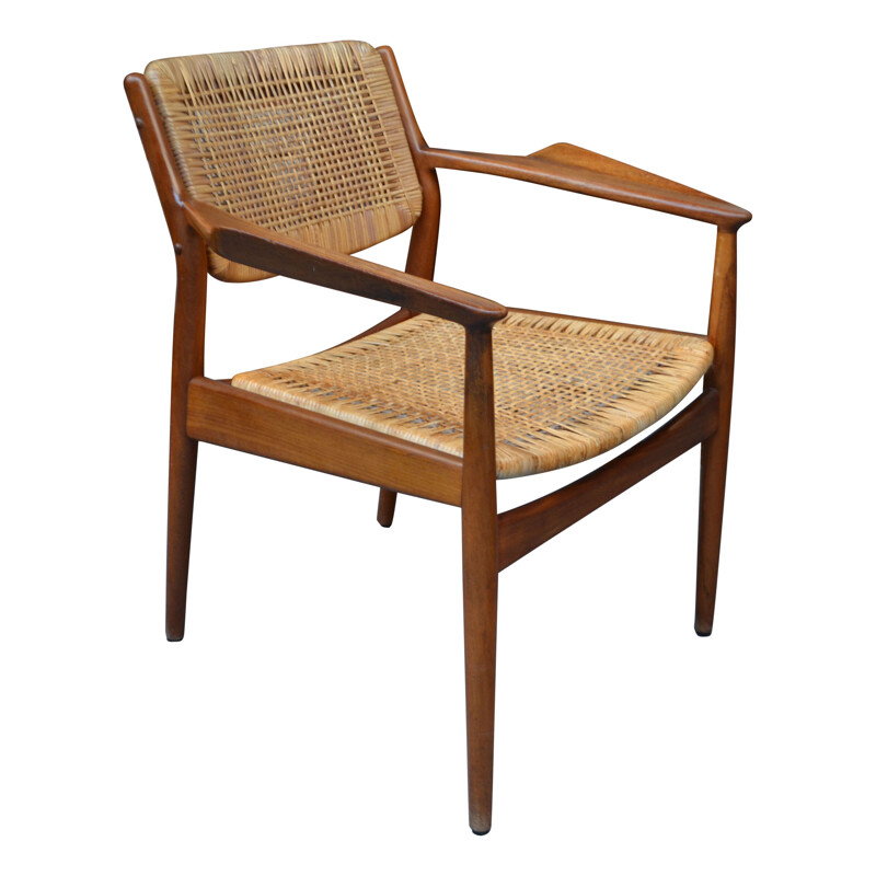 Vintage teak and rattan model 51 armchair by Arne Vodder for Sibast, 1950