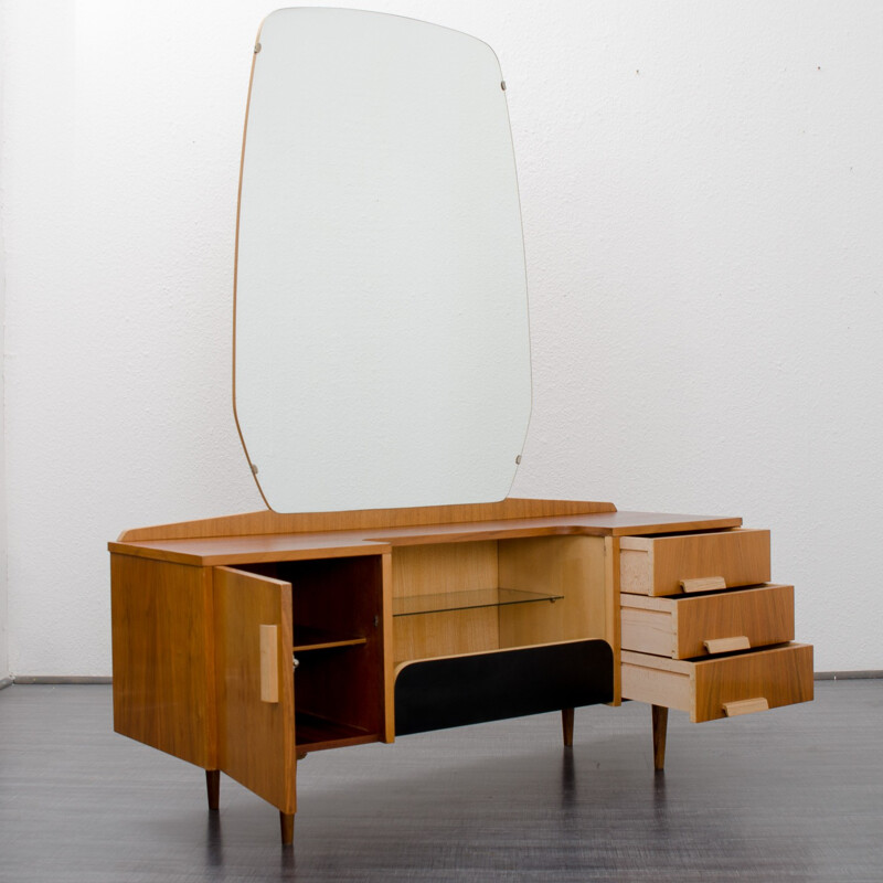 Chest of drawers in walnut with a mirrored - 1950s