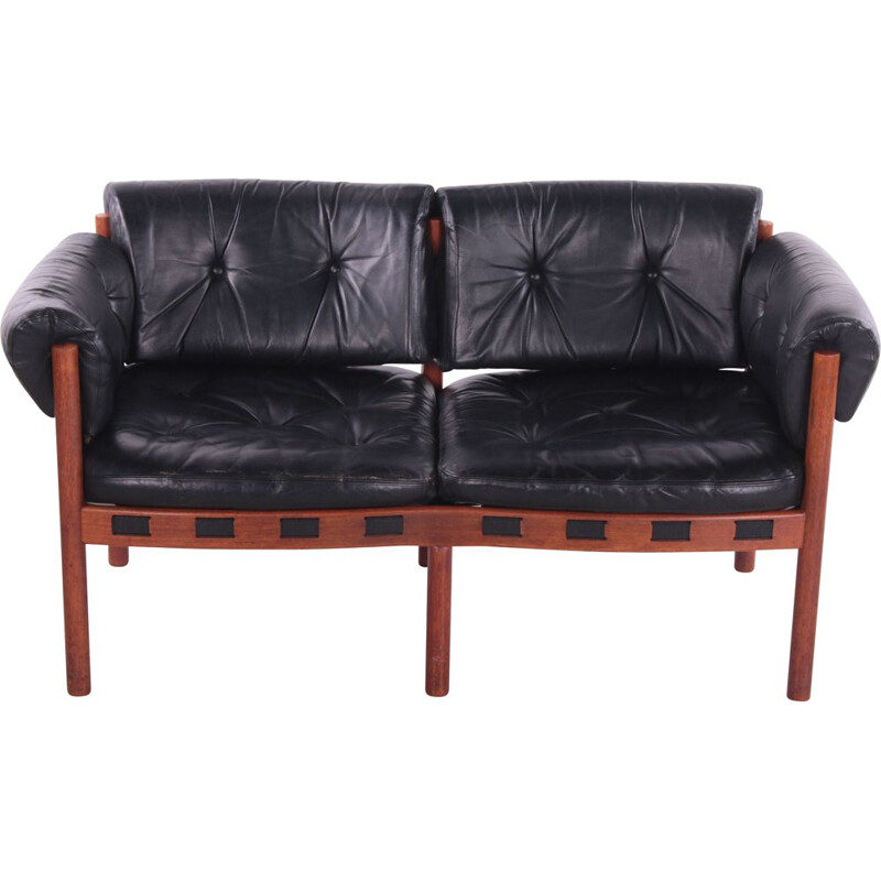 Vintage black leather 2 seater sofa by Sven Ellekaer for Coja, 1970s