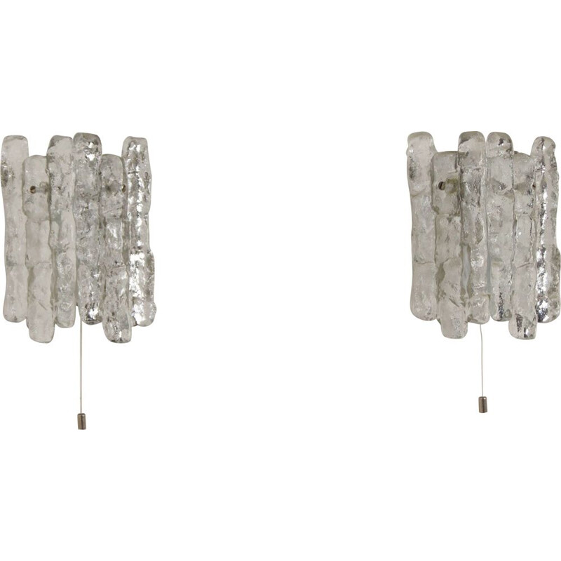 Pair of vintage wall lamps in frosted ice glass by J. T. Kalmar for Kalmar Franken KG, Austria 1960s