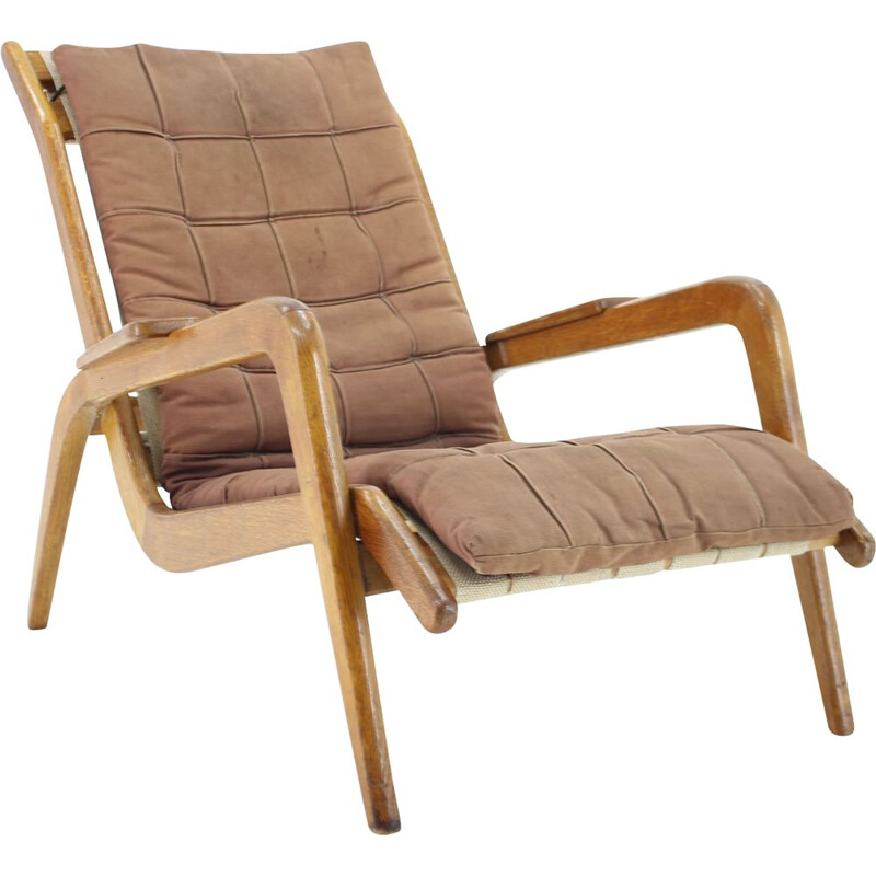 Vintage relaxing oak armchair by Jan Vanek, Czechoslovakia 1960s