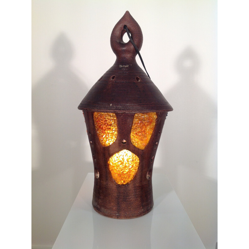 Large French Accolay lantern in glazed ceramic and resin - 1950s