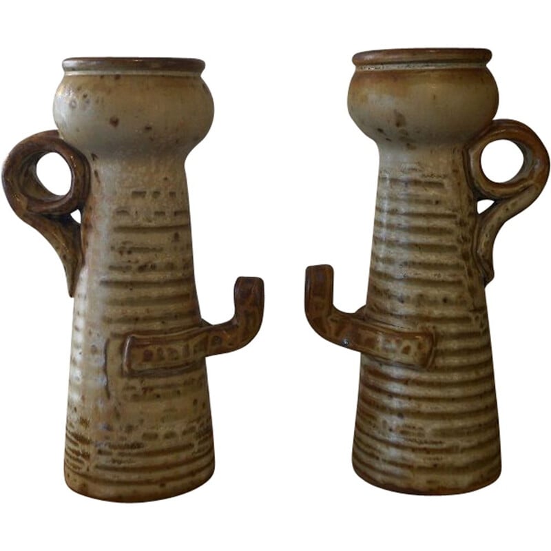 Pair of vintage ceramic candlesticks by J. Pouchain, 1960
