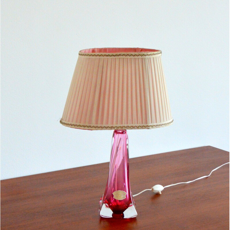 Mid Century Val St Lambert Table Lamp, Pink Jewel Table Lamp