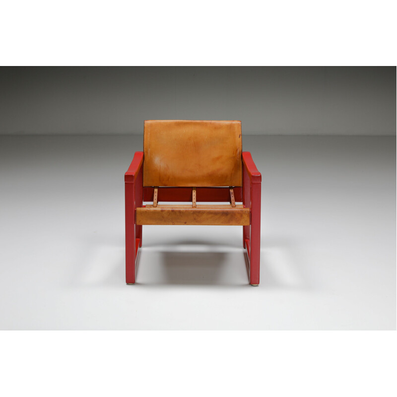 Pair of vintage cognac leather safari armchair model Diana by Karin Mobring for Ikea, Sweden 1970s