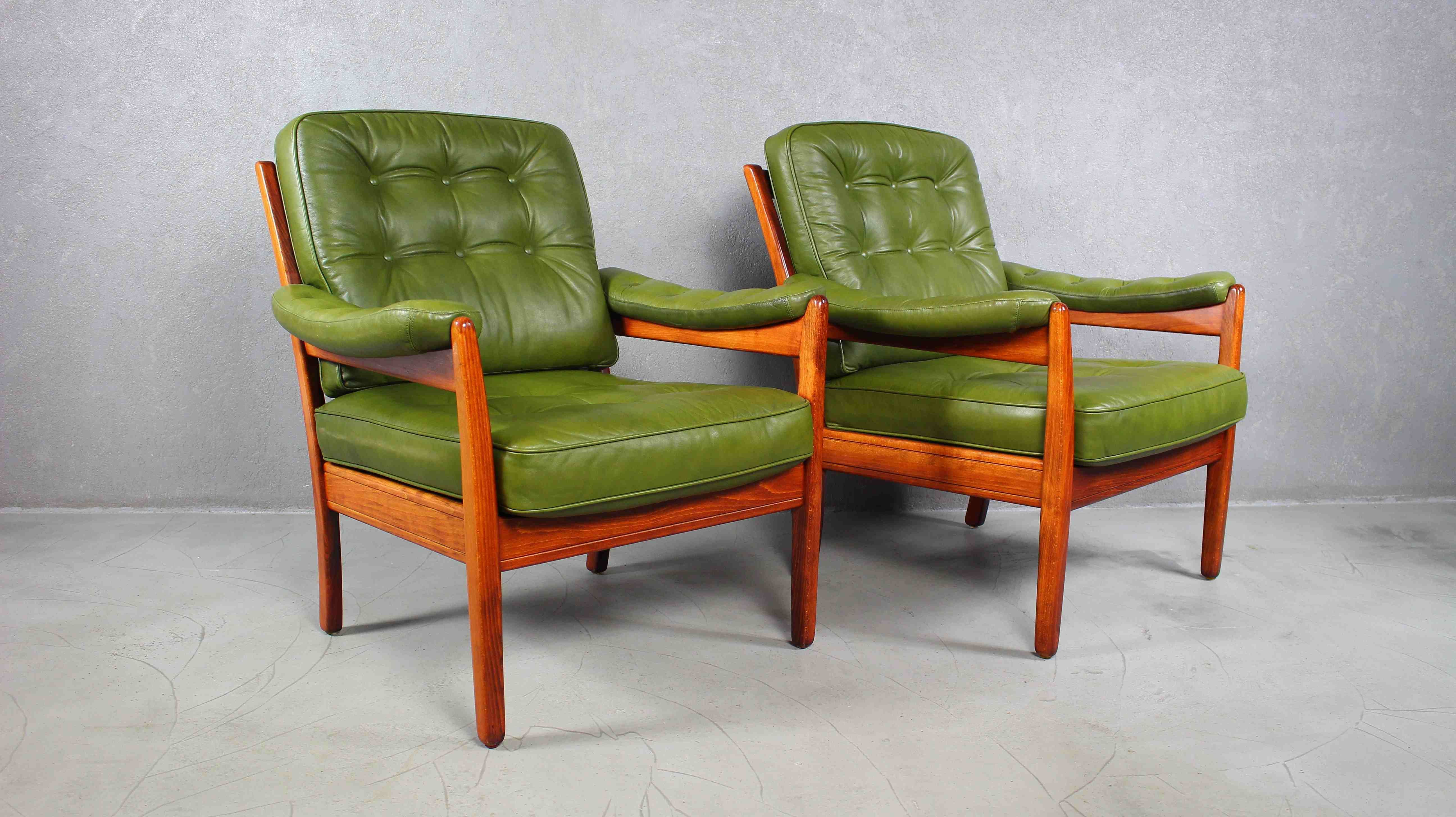 Gote Mobler Swedish, Leather Lounge Sofa Pair