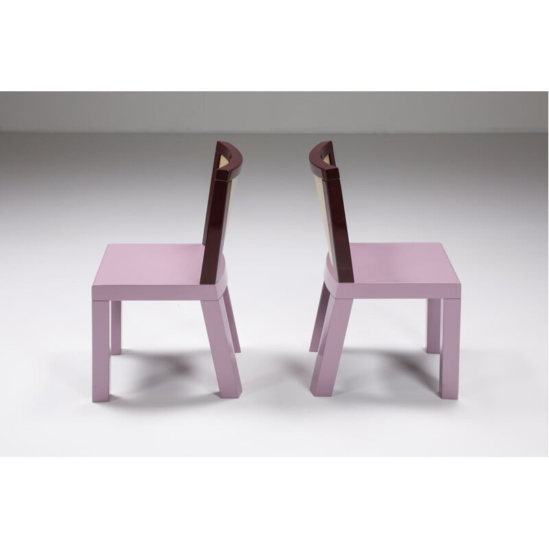 Set of 4 mid century pink dining chairs by Ettore Sottsass for Leitner, 1980s