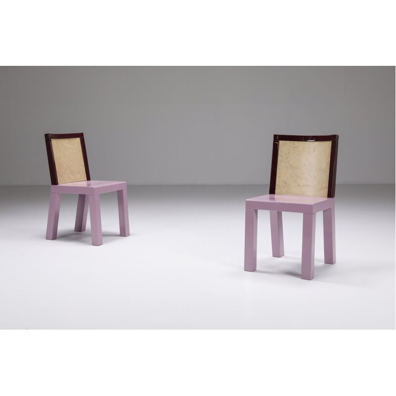 Set of 4 mid century pink dining chairs by Ettore Sottsass for Leitner, 1980s