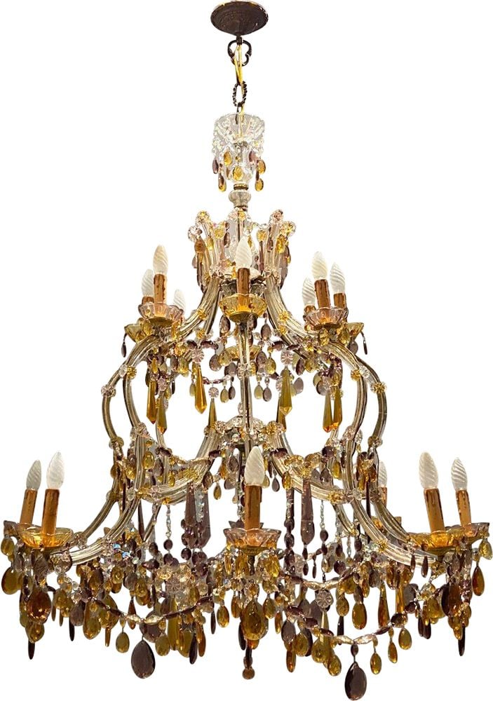 Vintage Multicolored Murano Glass, Glass Crystal Chandelier Vintage