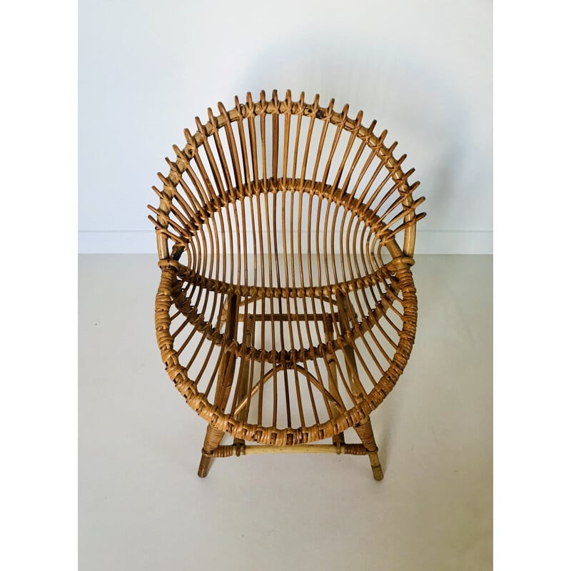 Vintage shell armchair in rattan by Franco Albini, Italy 1960