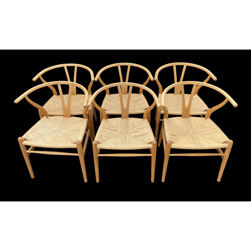 Set of 6 vintage Wishbone wooden chairs by Hans Wegner for Carl Hanson & Son