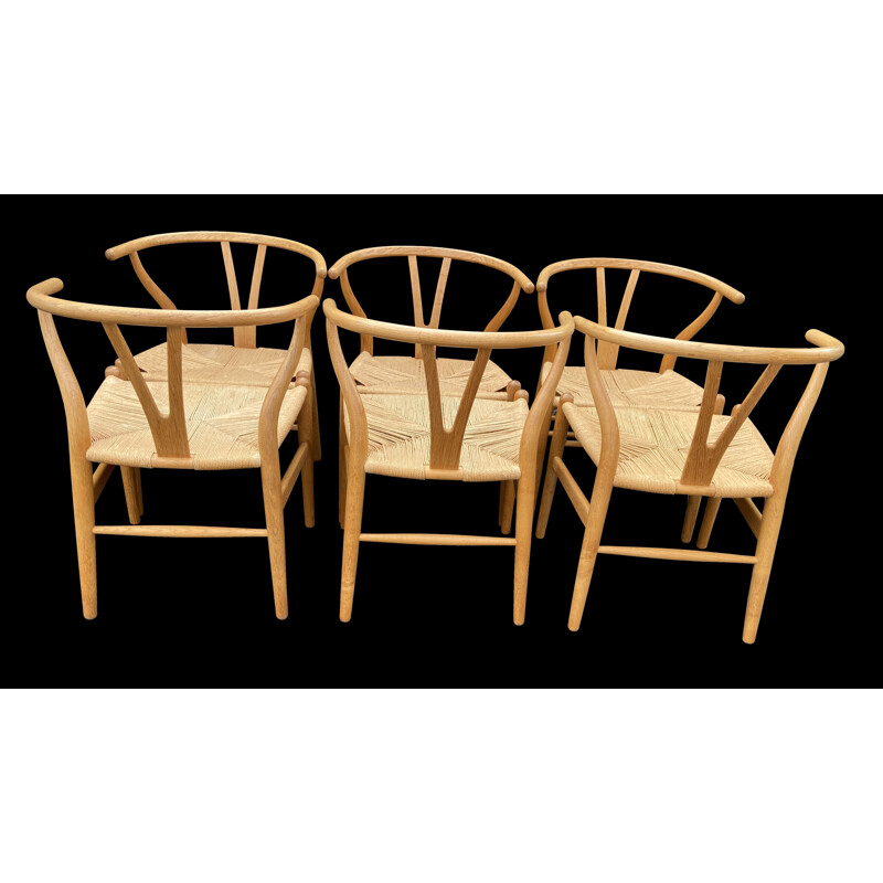 Set of 6 vintage Wishbone wooden chairs by Hans Wegner for Carl Hanson & Son