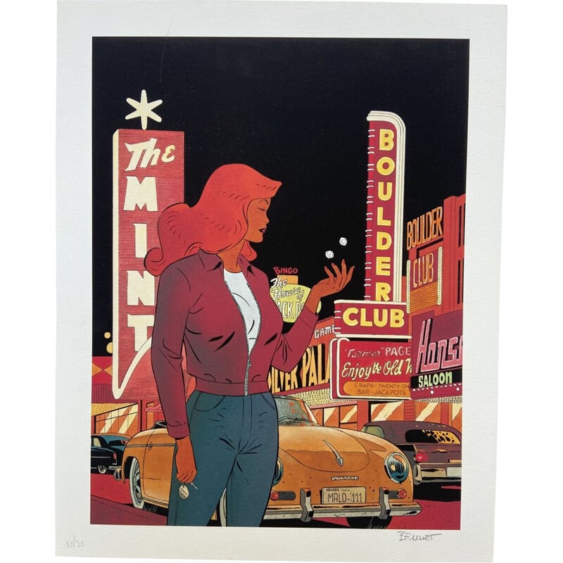 Vintage lithograph Pin-up of Las Vegas by Philippe Berthet