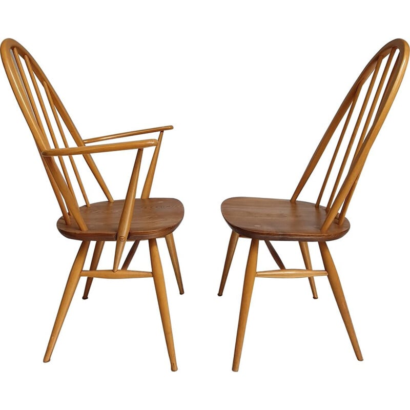 Set of vintage Windsor elmwood and beechwood chair and armchair by Lucian Randolph ERCOLANI, 1960s