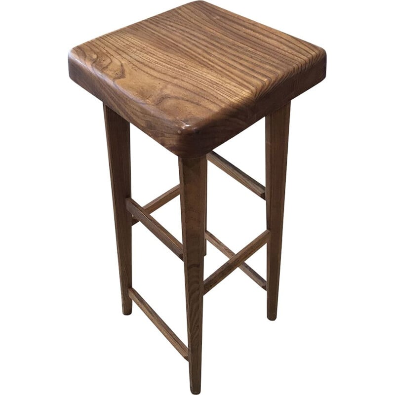 Vintage S01C solid elmwood stool by Pierre Chapo, 1975