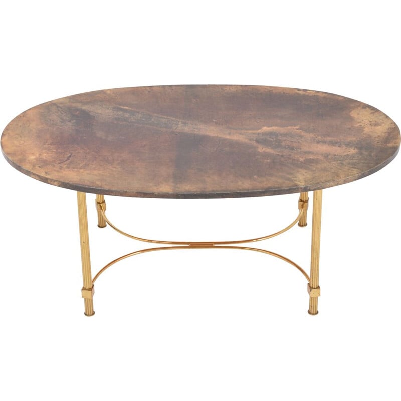 Italian mid century coffee table in goat skin and brass by Aldo Tura