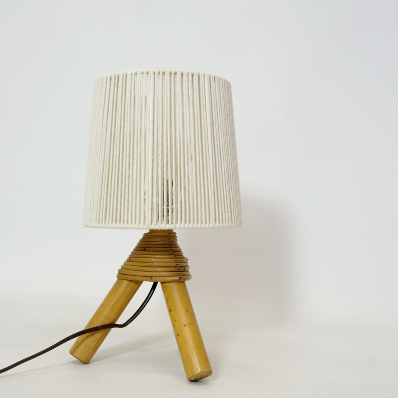 Vintage Bamboo Table Lamp With Rope Shade, Vintage Style Wood Table Lamp Uk
