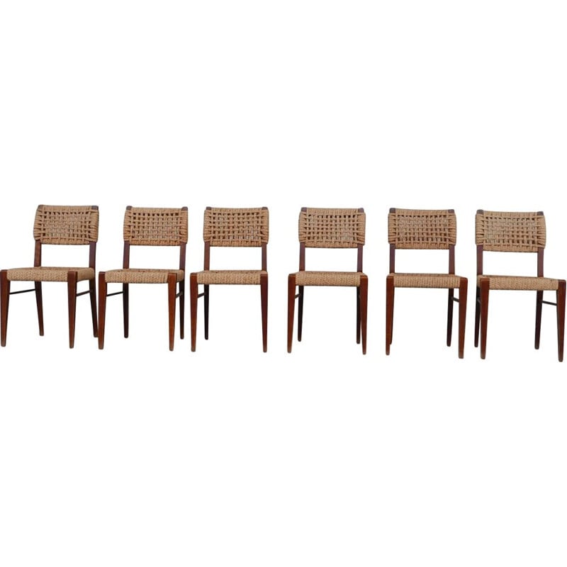 Set of 6 vintage French dining chairs by Audoux-Minet, 1960s