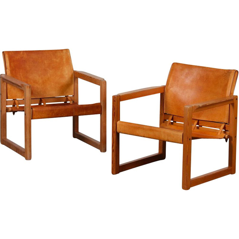 Pair of vintage Diana leather armchairs by Mobring for Ikea, 1970