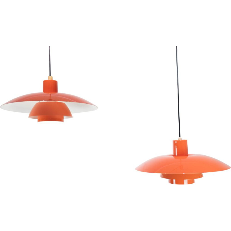 Pair of vintage orange PH4 pendant lamps by Poul Henningsen for Louis Poulsen, 1950s
