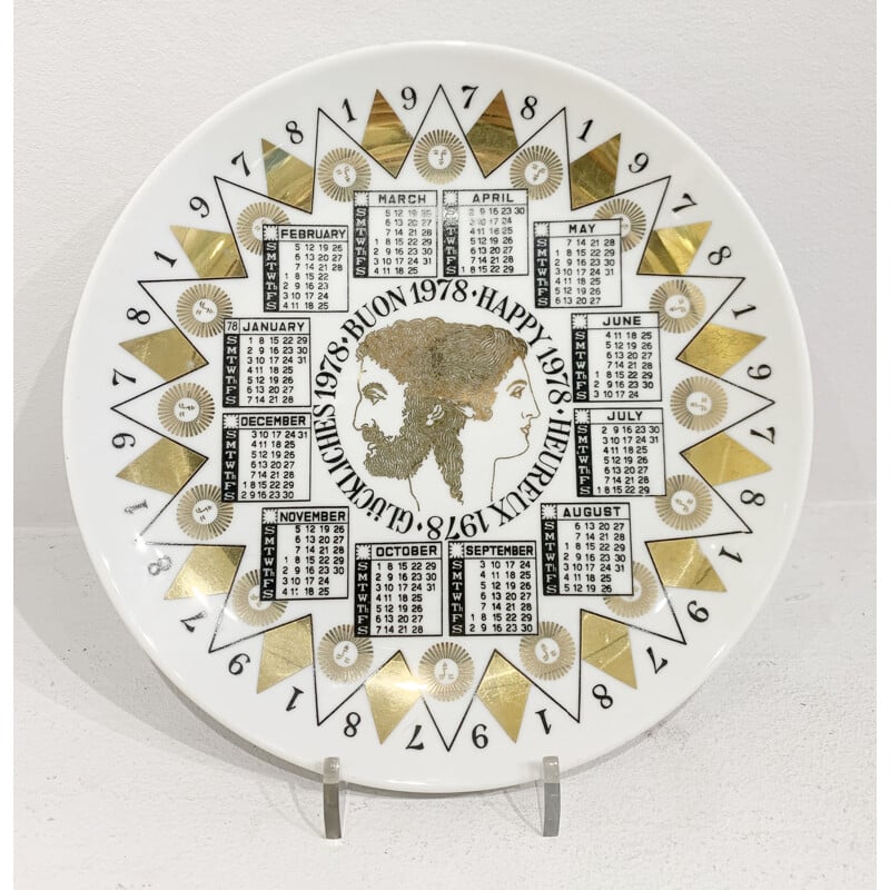 Vintage calendar porcelain plate by Piero Fornasetti, 1978