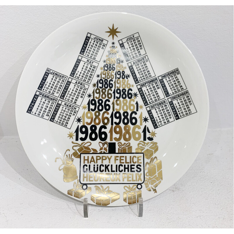Vintage calendar porcelain plate by Piero Fornasetti, 1986
