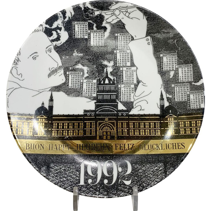 Vintage calendar porcelain plate by Piero Fornasetti, 1992