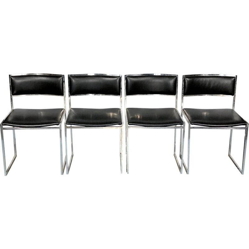 Set of 4 vintage chrome and leather dining chairs by Romeo Rega, 1960s