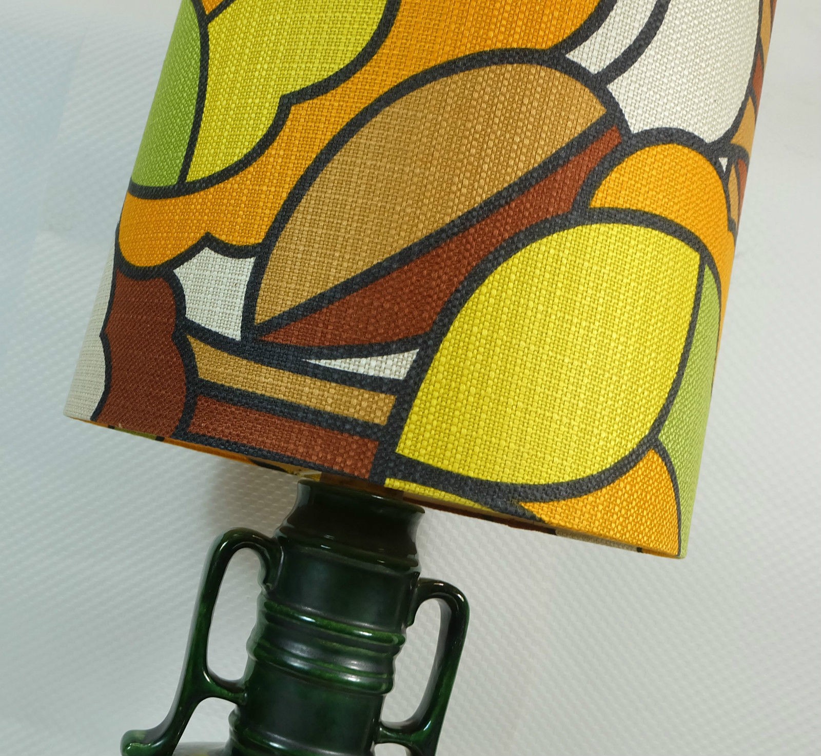 Table lamp  in ceramic with pop  art  textile shade 1970s 