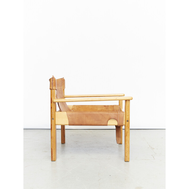 Vintage Natura pine and leather armchair by Karin Mobring for Ikea, 1970