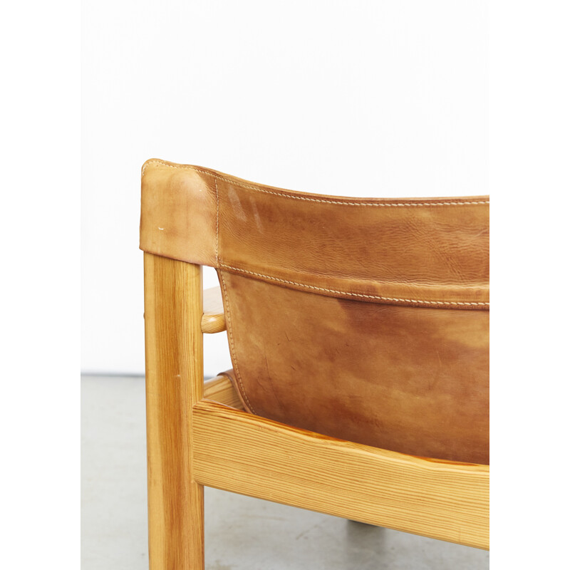 Vintage Natura pine and leather armchair by Karin Mobring for Ikea, 1970