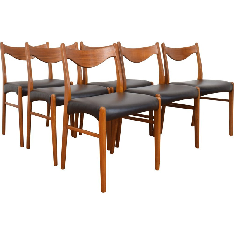  Set of 6 vintage Danish Teak and Leather Dining Chairs by Arne Wahl Iversen for Glyngøre Stolefabrik, 1960s