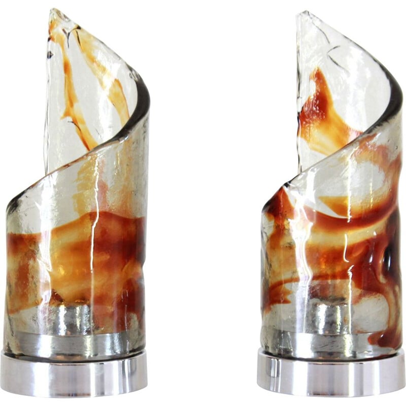 Pair of vintage table lamps in Murano blown glass by Carlo Nason for Mazzega, 1970s