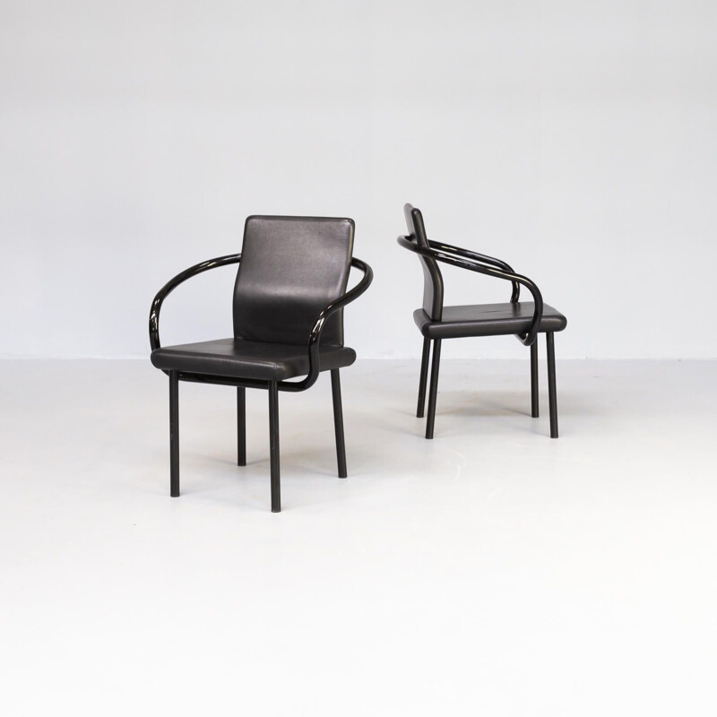 Pair of vintage "mandarin" chairs with armrests by Ettore Sottsass for Knoll, 1986