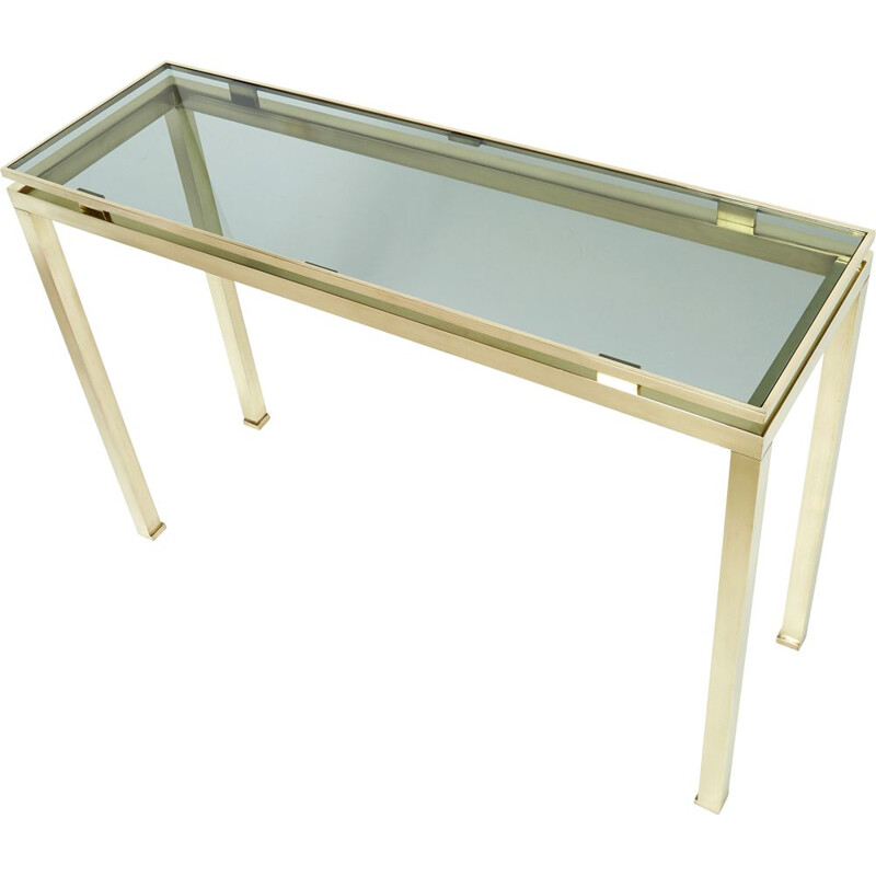Vintage console in brass and smoked glass by Guy Lefevre for Maison Jansen, 1970