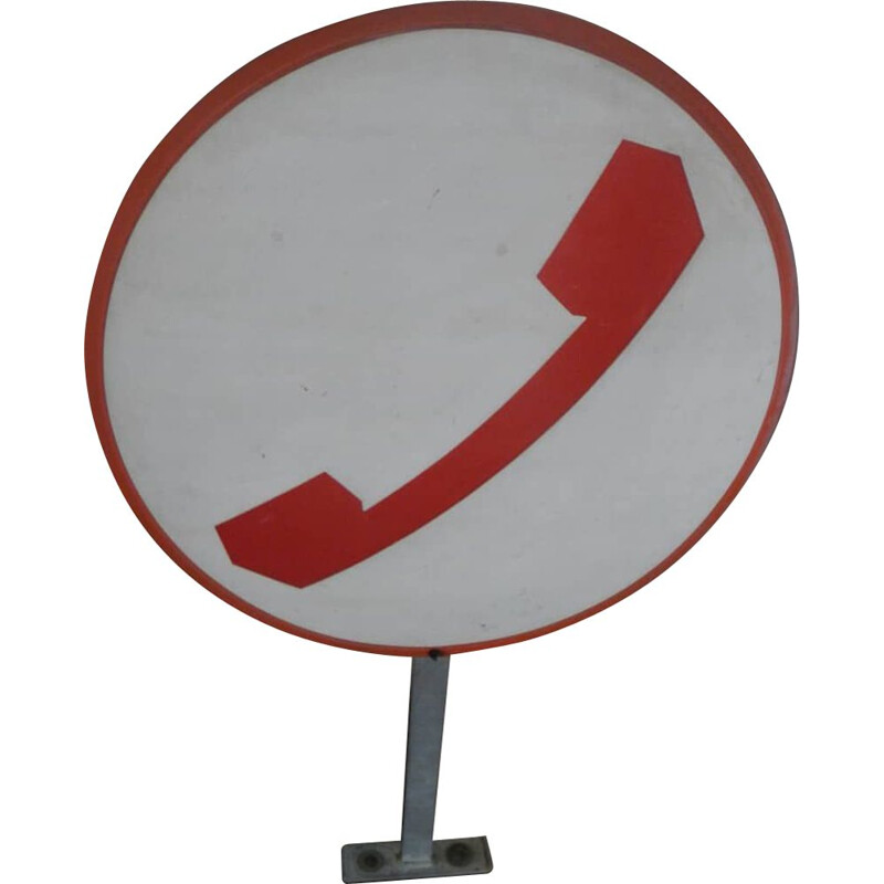 Vintage telephone sign in painted metal