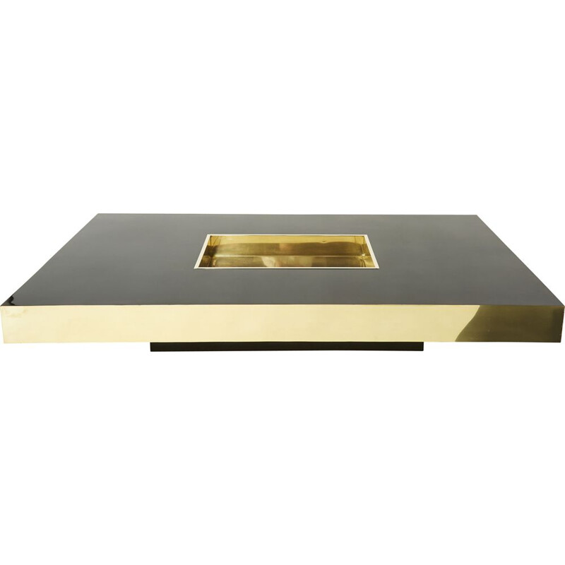 Vintage black lacquered brass coffee table by Willy Rizzo, 1970