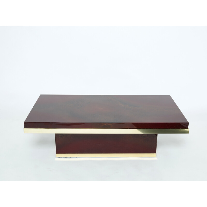 Vintage coffee table in red brass lacquer by Jean Claude Mahey for Roche Bobois, 1970