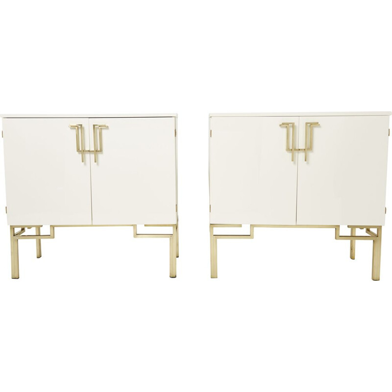 Pair of vintage white brass bar cabinets by Guy Lefèvre for Maison Jansen, 1970