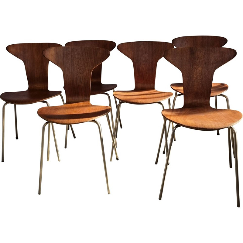 Set of 6 mid century 3105 Mosquito chairs by Arne Jacobsen for Fritz Hansen, Denmark 1950s
