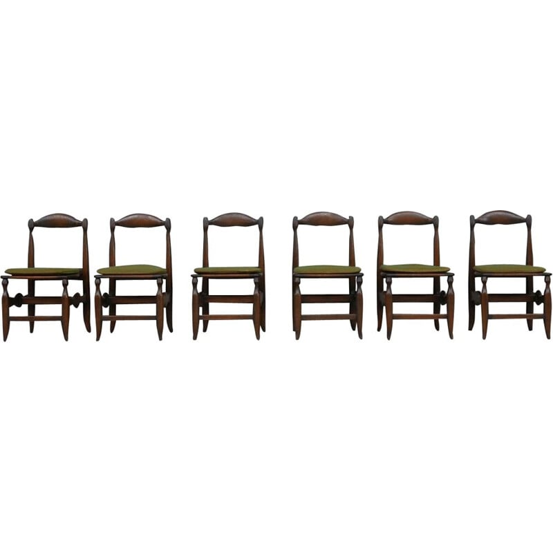 Set of 6 mid-century oakwood dining chairs by Guillerme et Chambron, France 1960s