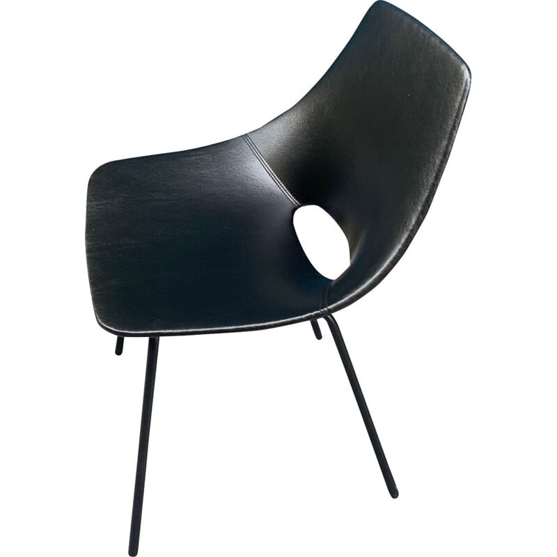 Vintage chair in imitation leather by Pierre Guariche
