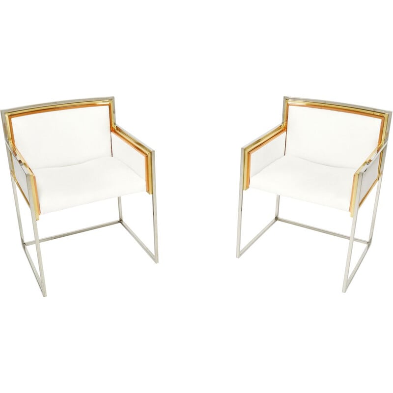 Pair of vintage brass armchairs by Alain Delon for Maison Jansen, 1972
