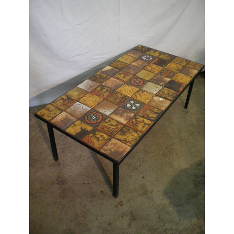 Vintage coffee table in painted metal and ceramic - 1950s