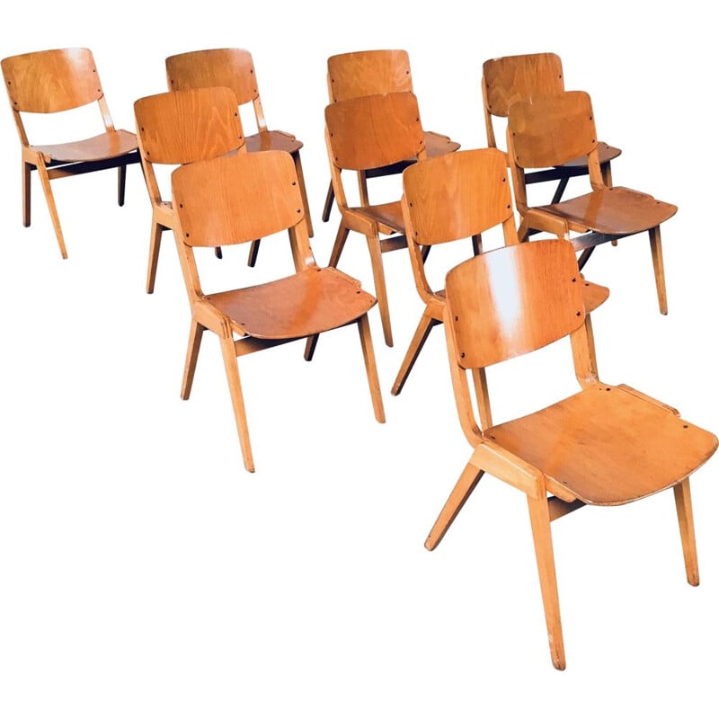 Set of 10 mid century Stacking chairs by Thonet, Germany 1960s