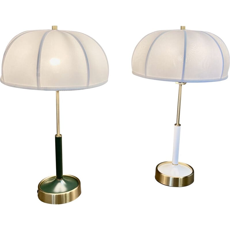 Pair of vintage scandinavian lamps in metal and silk