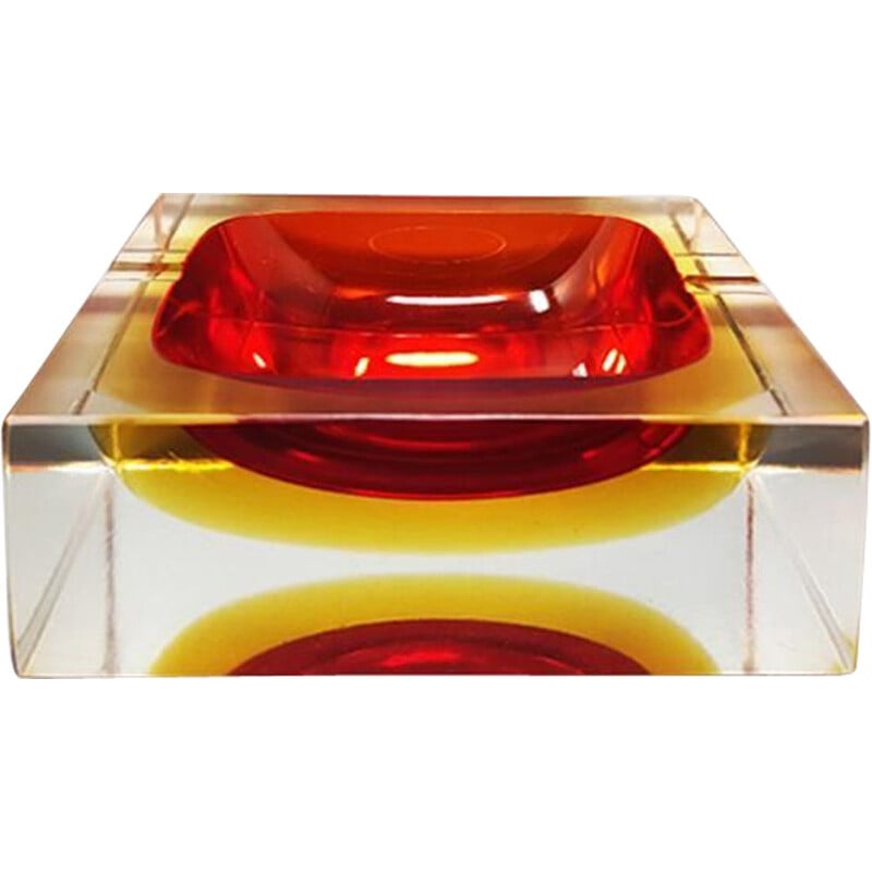 Vintage red and yellow ashtray by Flavio Poli for Seguso, 1960s