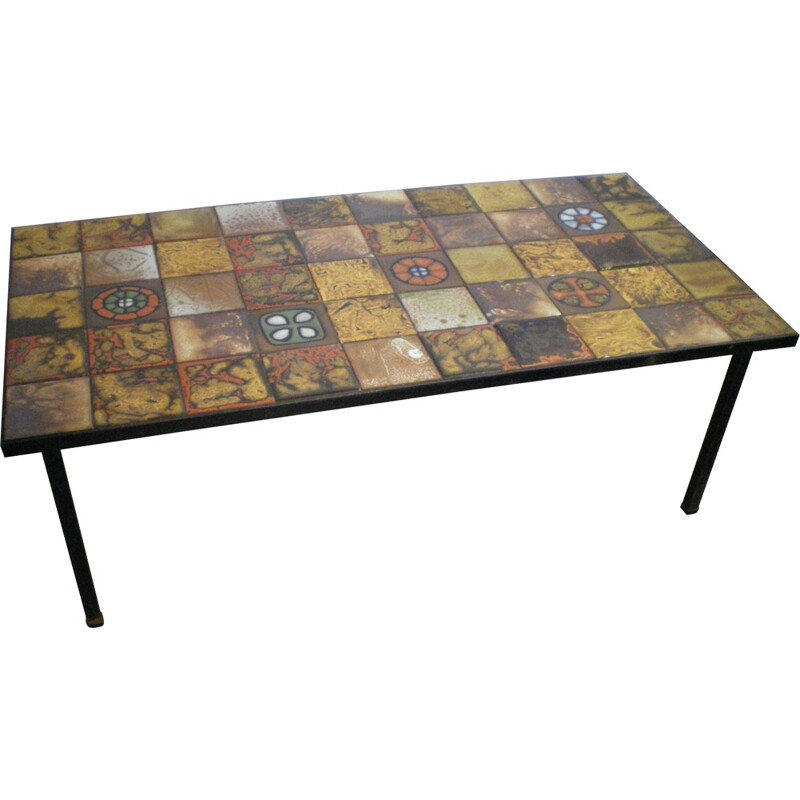 Vintage coffee table in painted metal and ceramic - 1950s