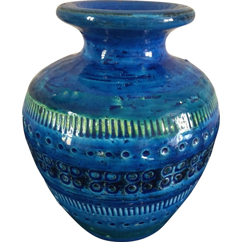 Vintage blue vase by Aldo Londi for Bitossi